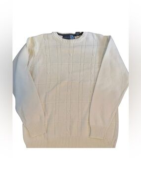 Oscar de la Renta Men’s Ivory Cable Grid Crewneck Sweater | Luxury Fall Knit MED
